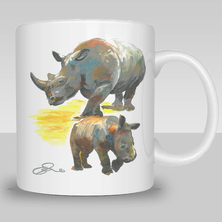 Animals – White Rhino & Baby Coffee Mug for wholesale by Eric Hanson Artwork