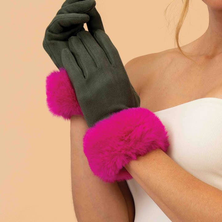 Powder Design inc - US - Wholesale Gloves - Women's - Bettina Gloves - Olive & Magenta