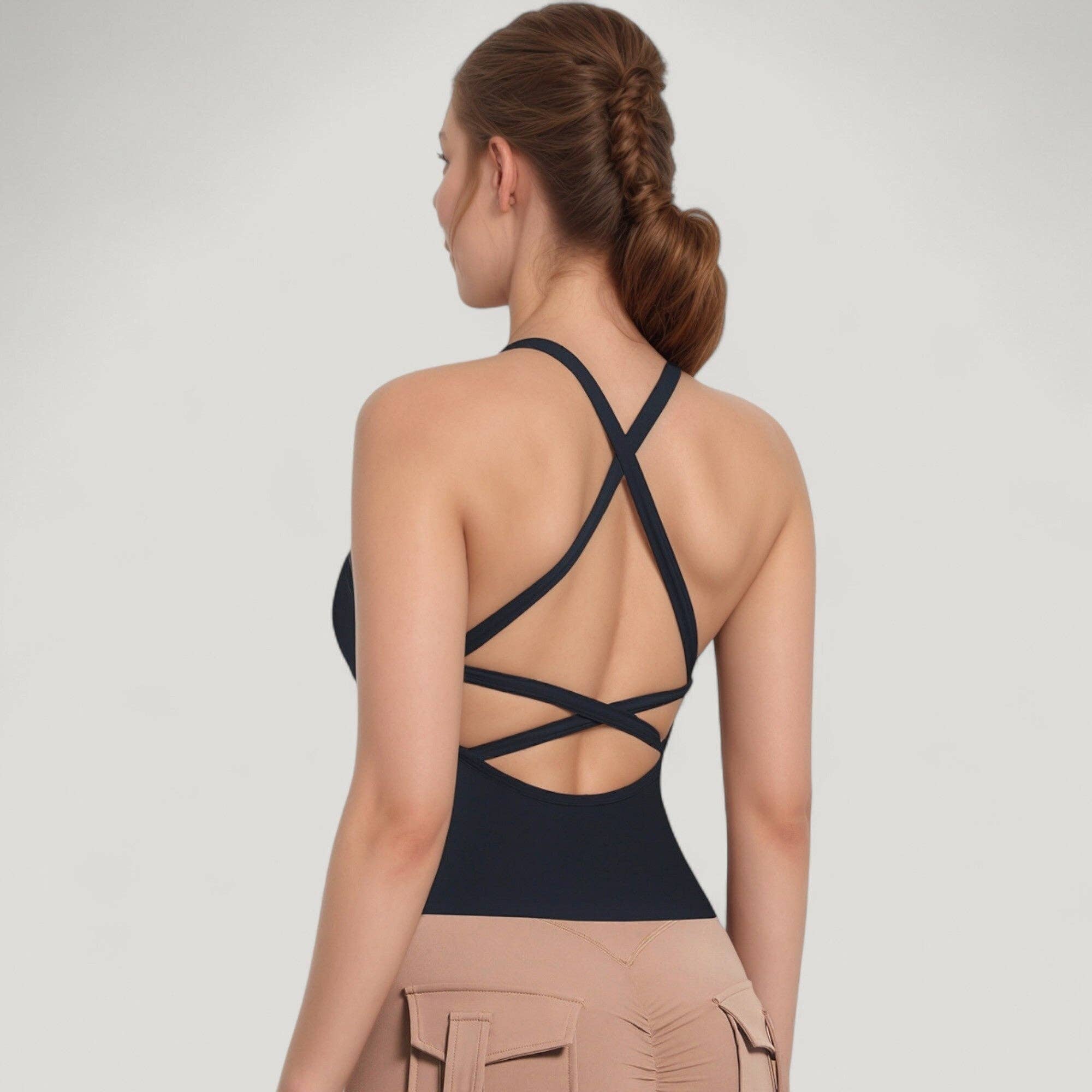 Active by Anna-Kaci - Wholesale Athletic Top - Women's - Strappy Crisscross Back Athletic Tank Top with Built-In Shel27