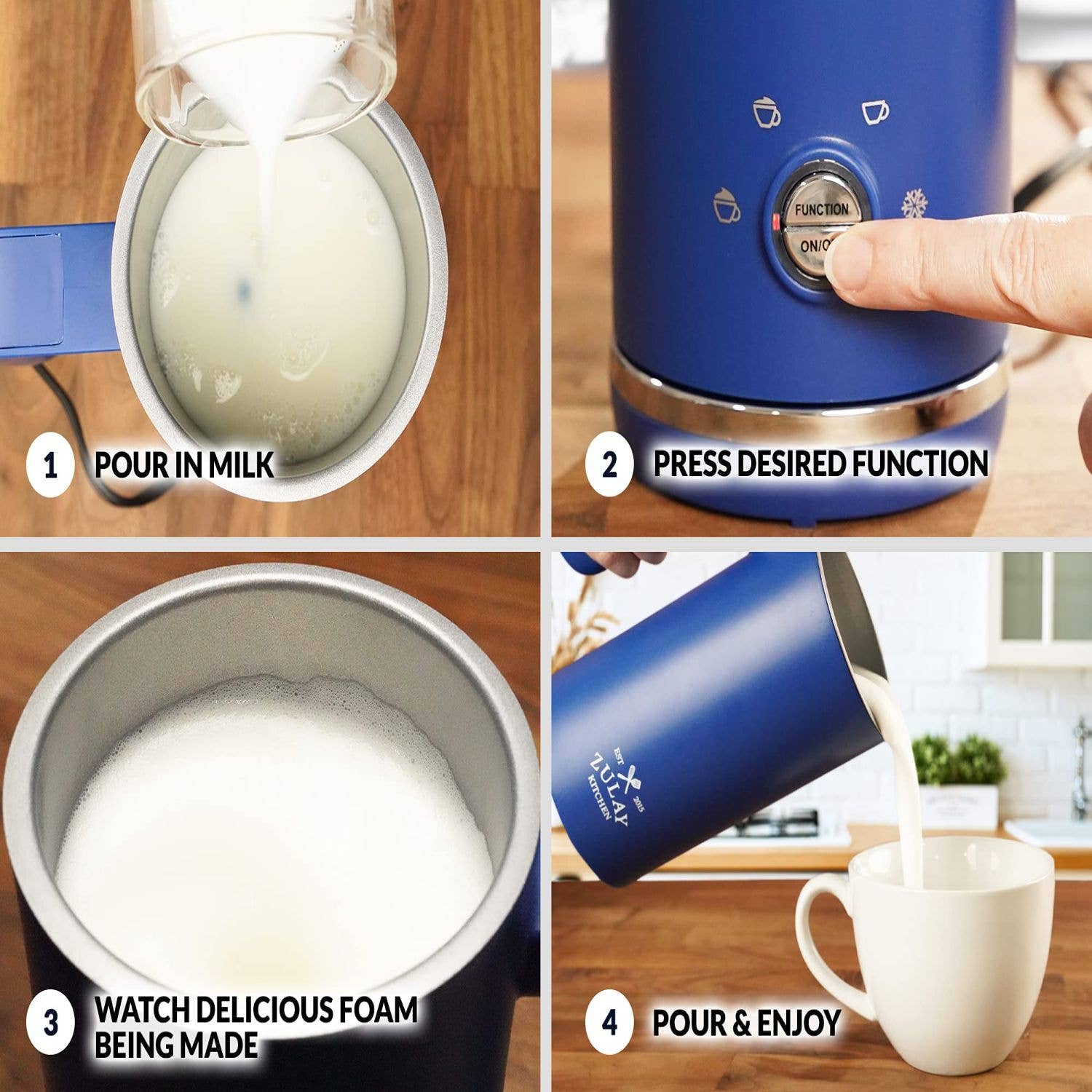 Zulay Kitchen - Wholesale Kitchen Appliance - 4-in-1 Electric Milk Frother & Steamer - 10oz Stainless14