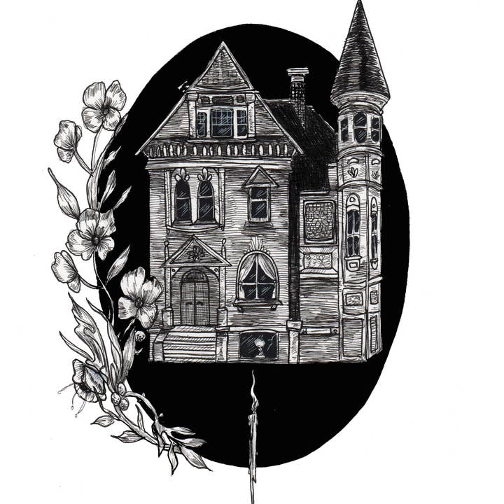 Mary Syring - Venta al por mayor Ilustración - Sótano encantado, letra fina, arte gótico, victoriano, fantasma