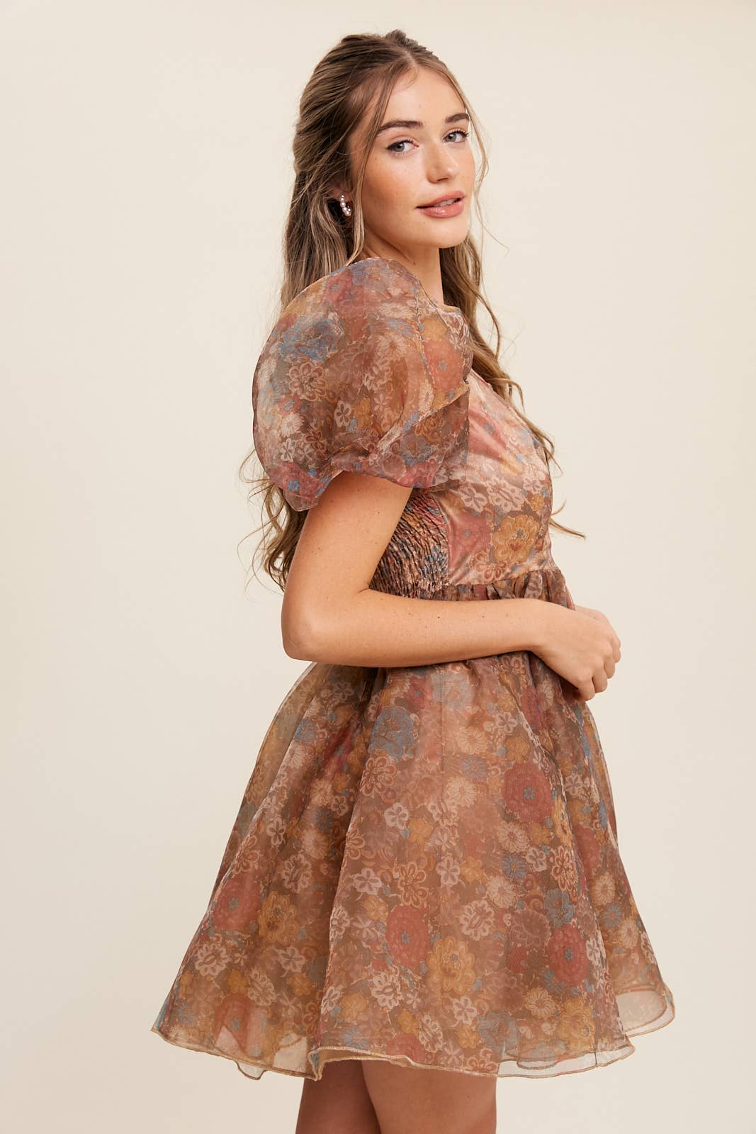 Listicle - Wholesale Dress - Women's - Floral Puff Sleeve Organza Mini Dress22