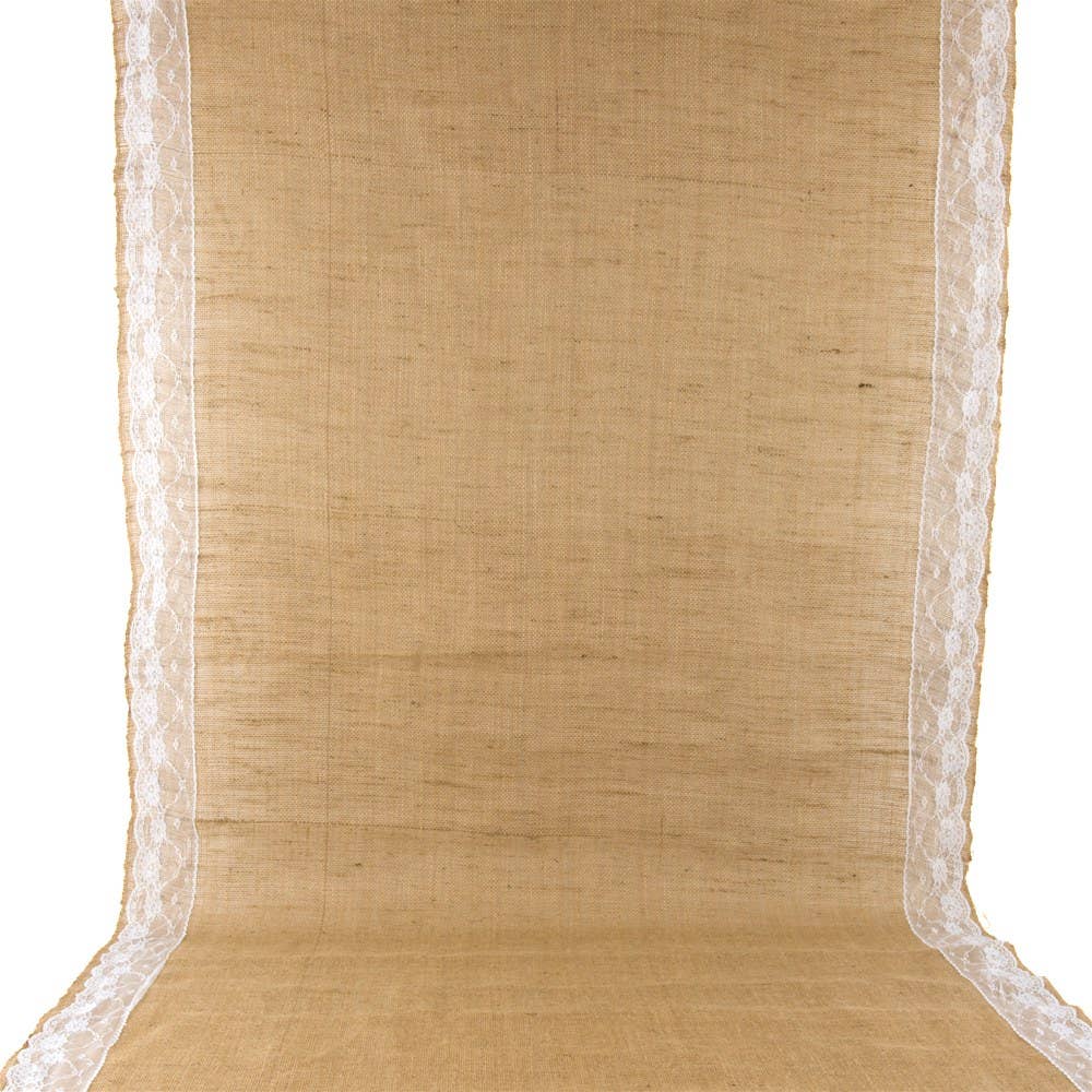 Weddingstar Inc. - Vente Tapis de couloir - Chemin d'allée en toile de jute avec délicates bordures en dentelle0