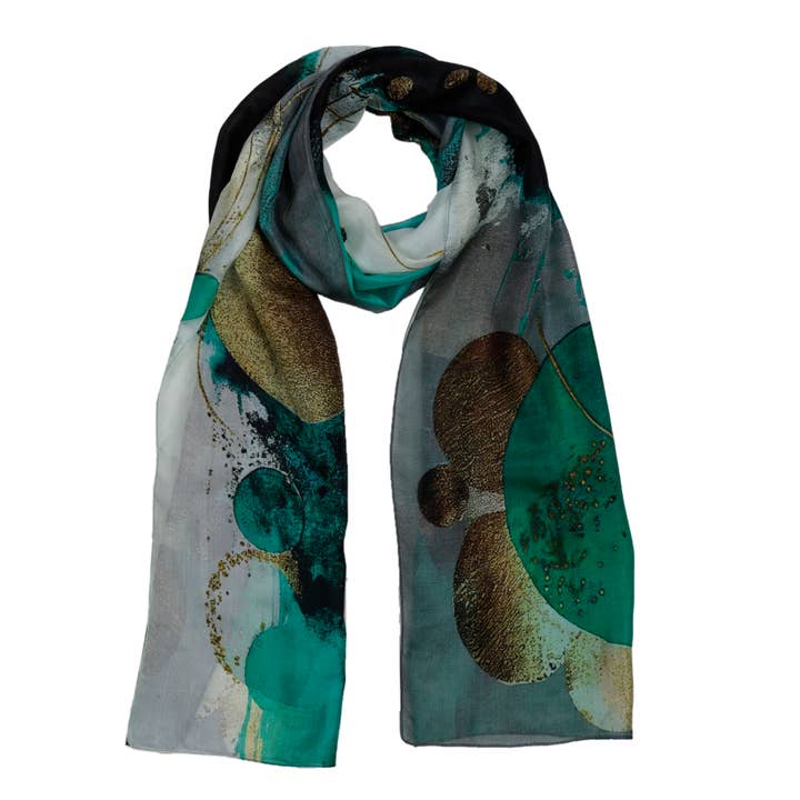 Abstract Modern Painting Print Pure Silk Designer Scarf for wholesale by Namaskar Australia