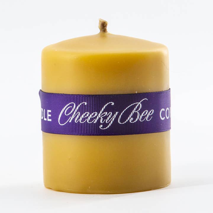 #31 – Traditional Smooth Pillar – Gold Beeswax Candle for wholesale by Cheeky Bee Candle Company Inc.