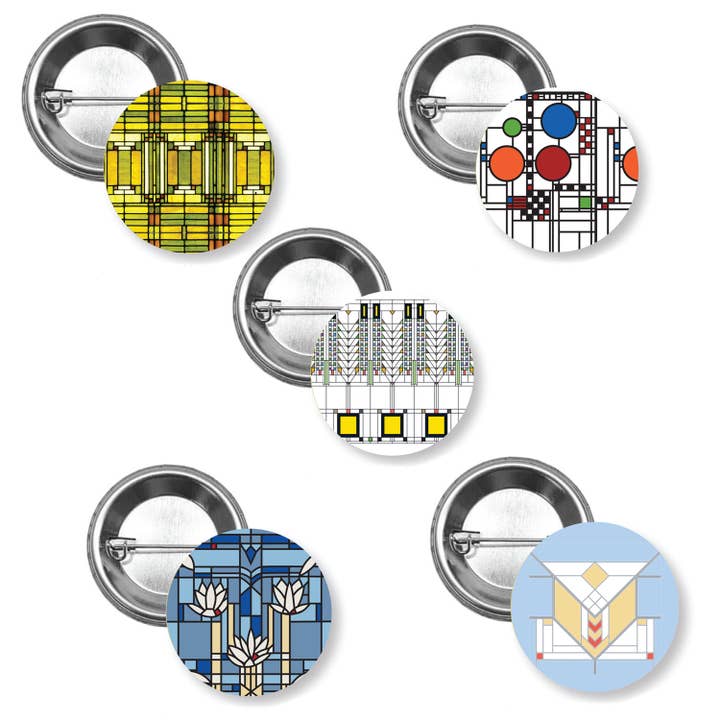 Frank Lloyd Wright "Window Collection" 5pk Buttons for wholesale by CounterArt/Highland Home/Thirstystone/CoasterStone