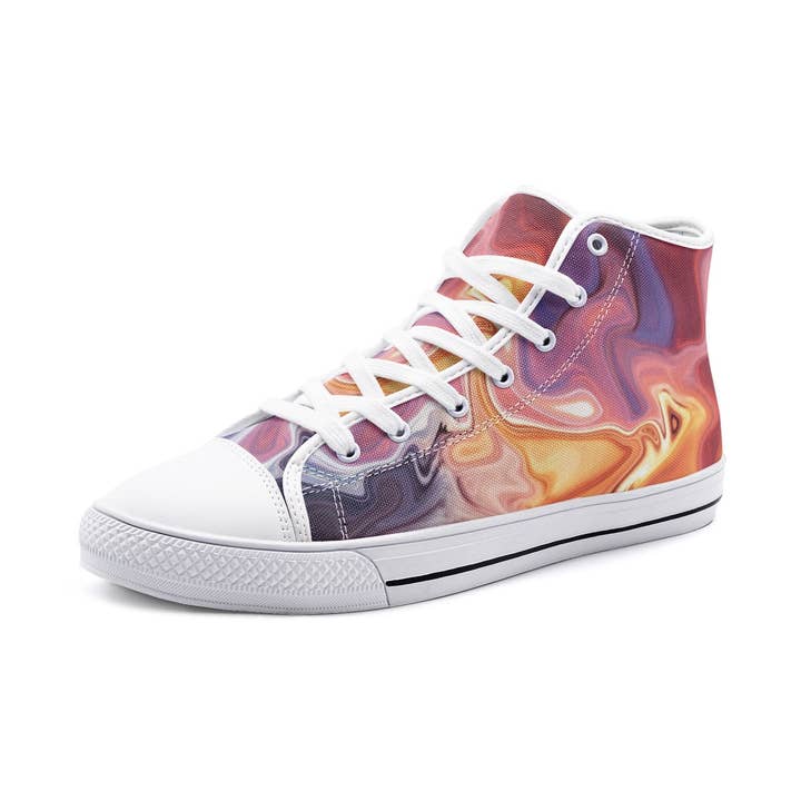 Kleurwerveling Oranje, Grijs en Paars - Unisex Hoge Canvas Schoenen voor wholesale door Oh Pote