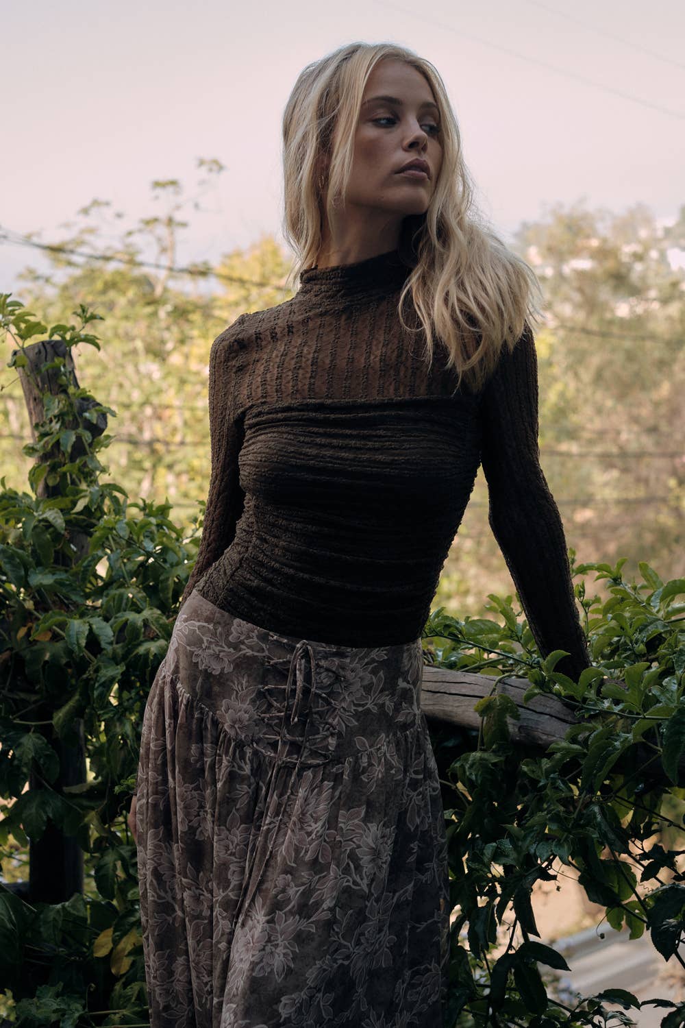 Promesa USA - Wholesale Bodysuit - Women's - Striped Floral Lace Ruched Mock-Neck Bodysuit27