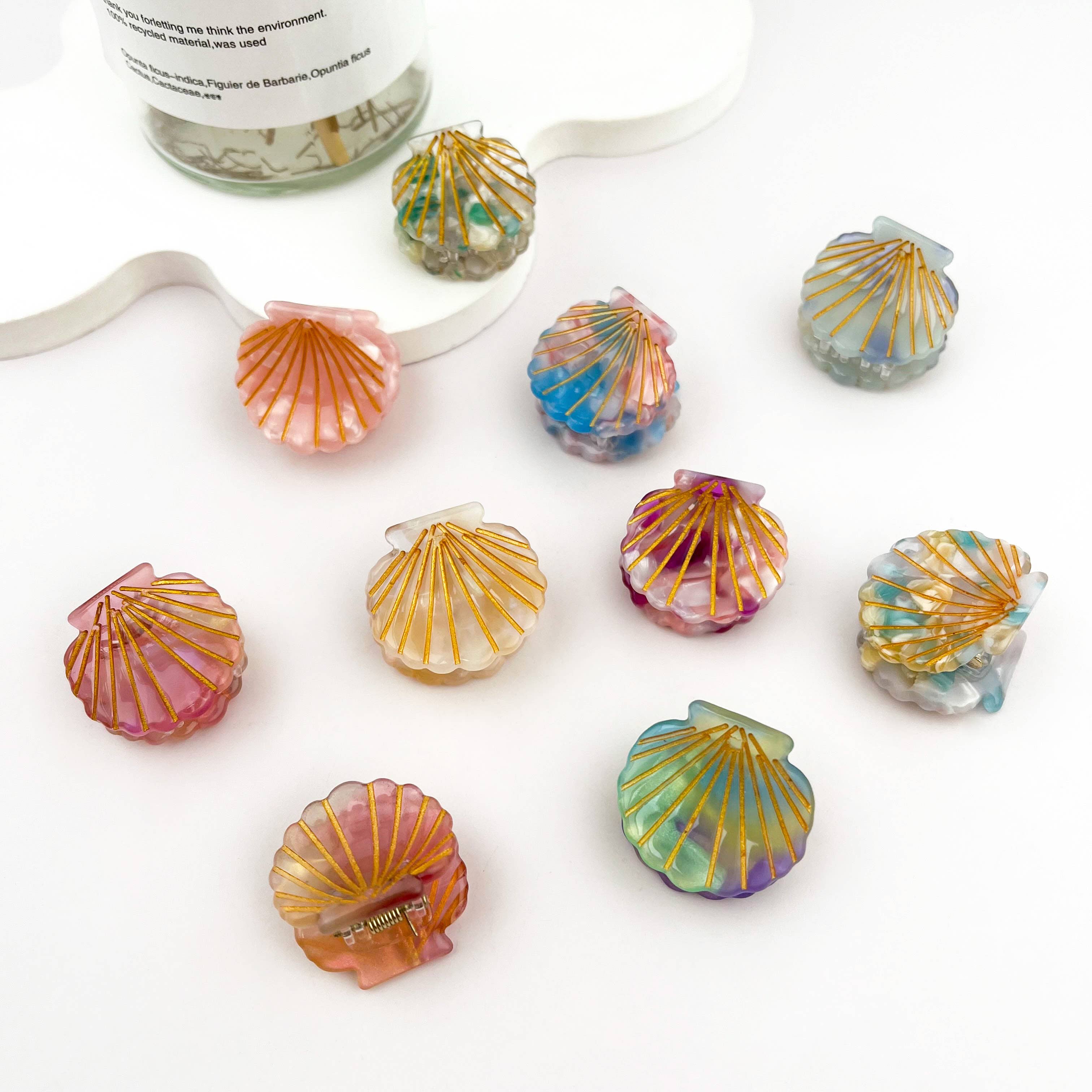 mildstyles - Wholesale Hair Clip - Women's - Cute Mini Small Shell with Gold Line Acetate Hair Claw Clip12
