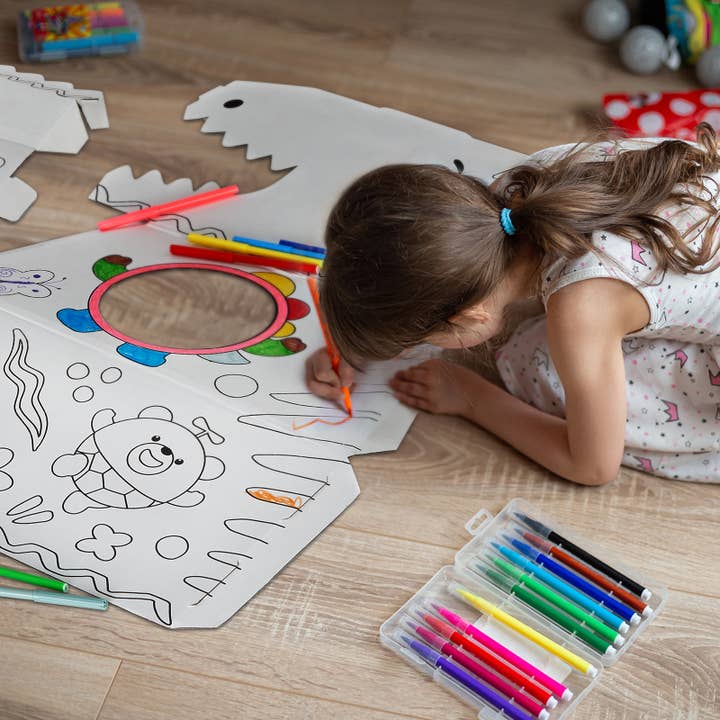 The Twiddlers - Vendita all'ingrosso Kit per lavoretti fai da te - Bambini - Dinosauro 3D da costruire e colorare con 10 pennarelli da colorare3