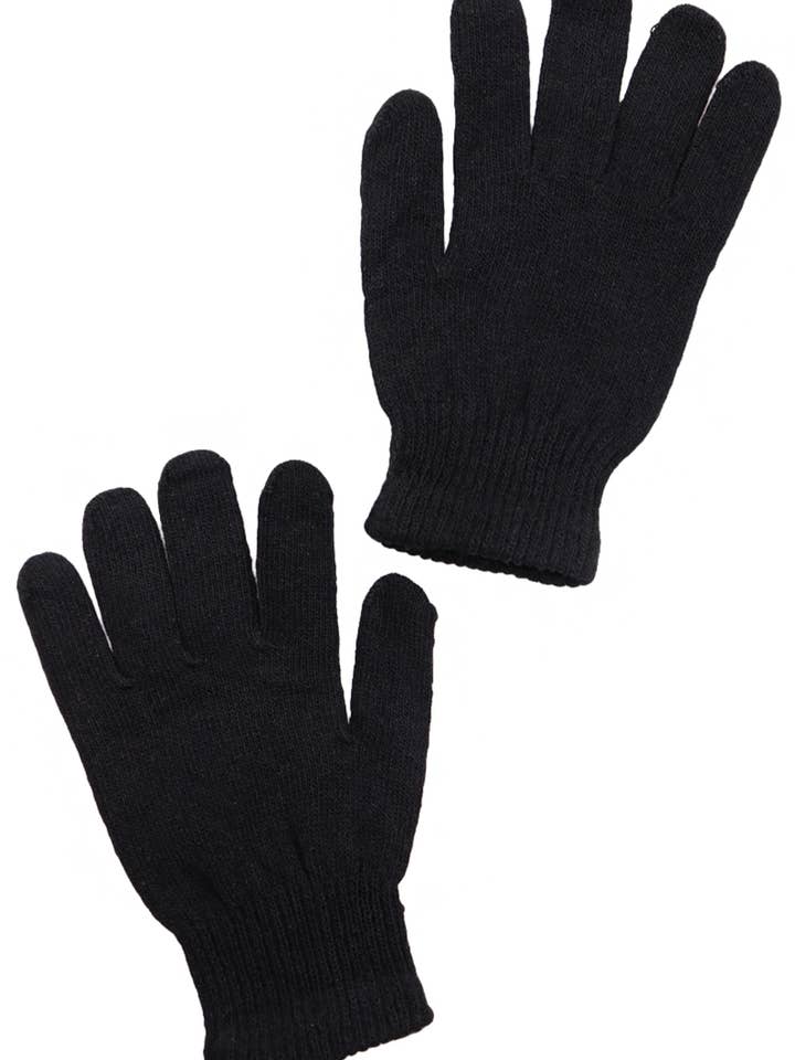 Sleek Black Ribbed Stockinette Knitted Winter Gloves for wholesale by Cap Zone