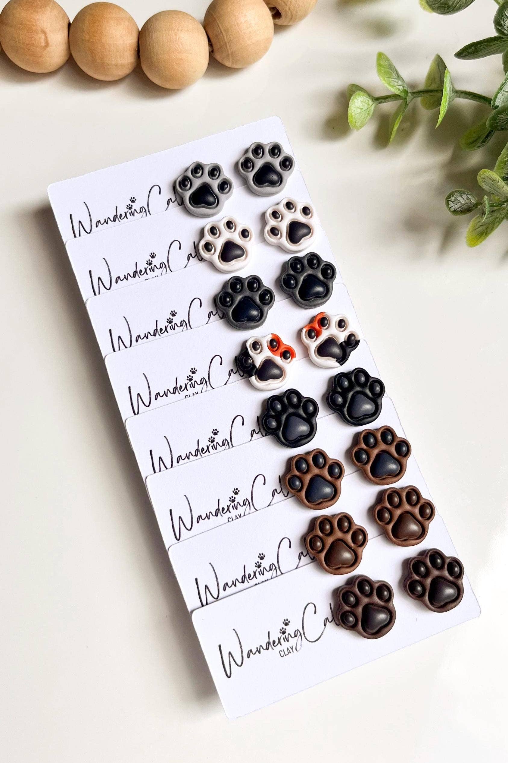 WanderingCalicoClay - Wholesale Stud/Post Earrings - Cat Paw Print Clay Stud Earrings for Cat Lovers6