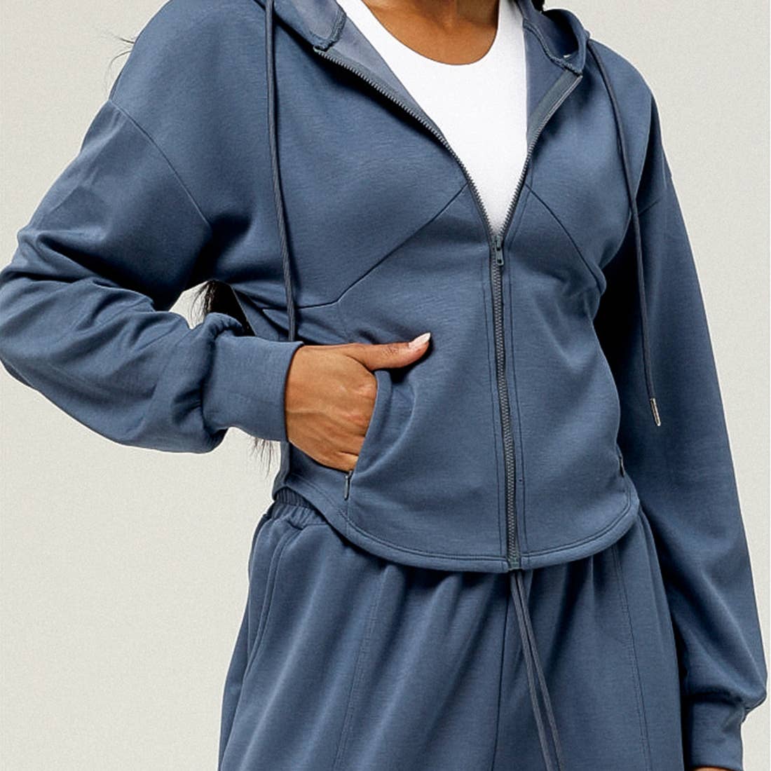 Sodalemon - Wholesale Activewear Set - Women's - 2pcs Zipper Hooded Jacket Drawstring Pants Sport Set4