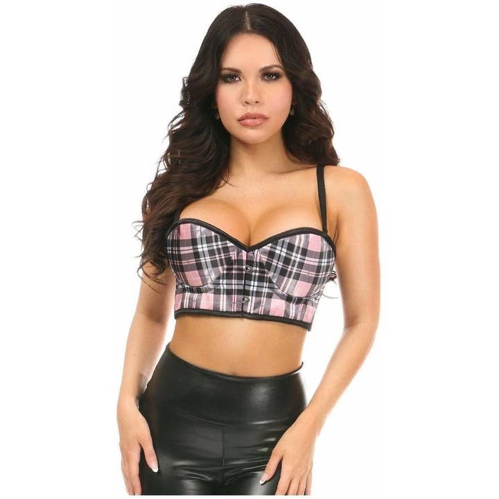 Lavish Pink Plaid Underwire Short Bustier for wholesale by Daisy Corsets
