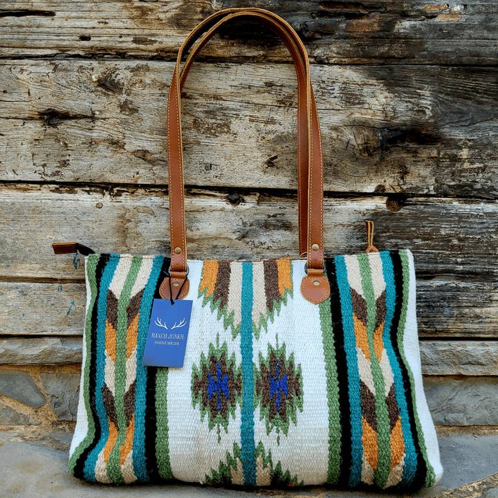 Ranch Junkie - Wholesale Tote Bag - Women's - Southwestern Large Handwoven Wool Boho Tote Aspen Saddle Blanket Bag8
