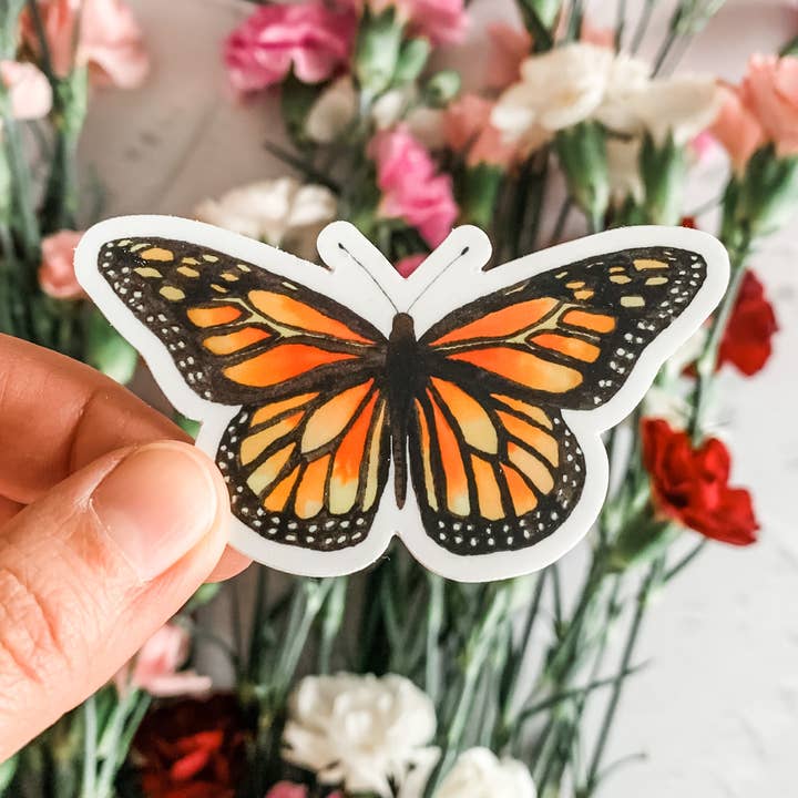 Autocollant Aquarelle Monarque Papillon Orange pour la vente par Wildflower Paper Company
