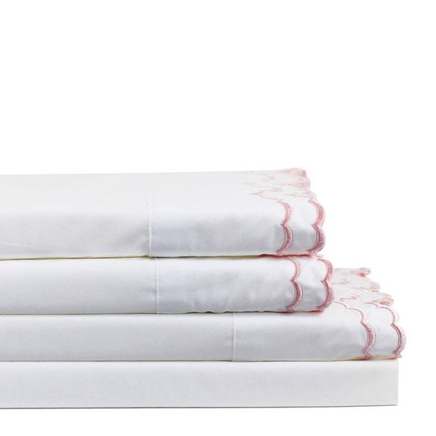 Mélange Home - Wholesale Sheet Set - Double Scallop Embroidered Cotton Percale Sheet Set1