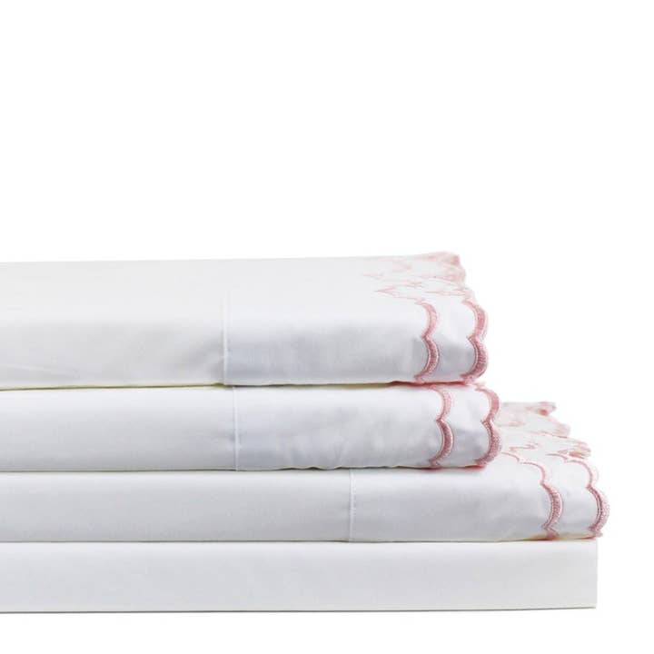 Mélange Home - Wholesale Sheet Set - Double Scallop Embroidered Cotton Percale Sheet Set1
