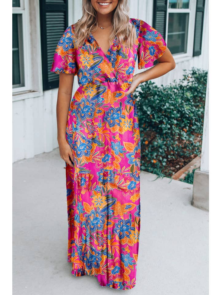 Rose Floral Wrap V-Neck Maxi Dress for wholesale on Faire