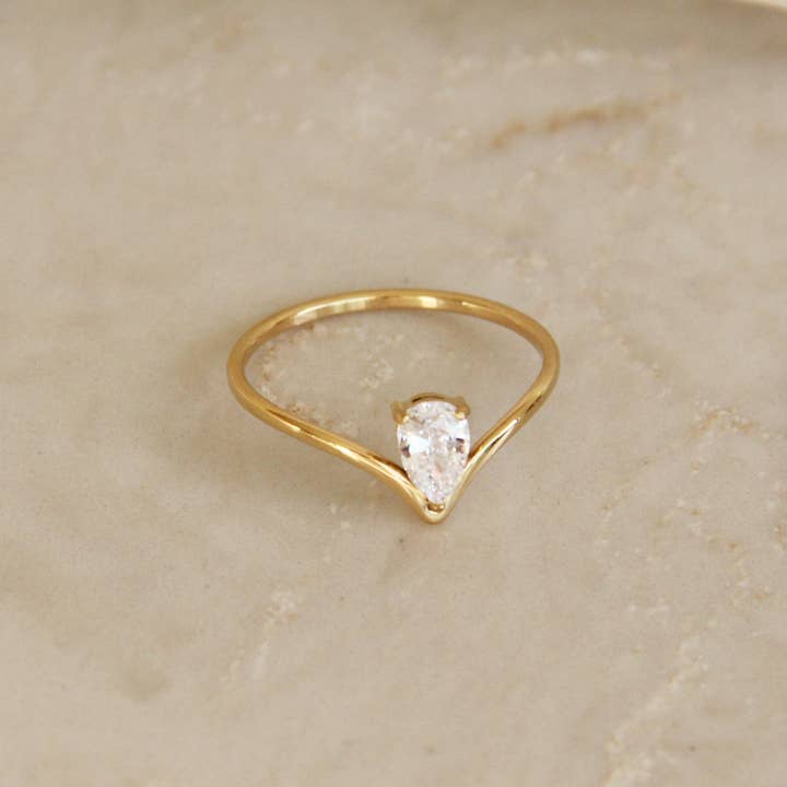 Teardrop CZ Diamond V Shaped Band Ring for wholesale by MAIVE
