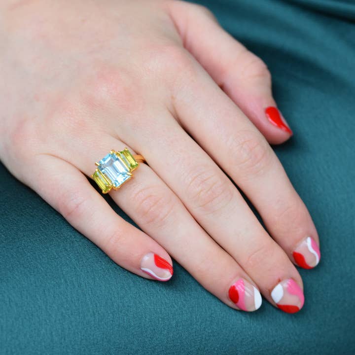 Gem Bazaar Jewellery - Wholesale Cocktail/Statement Ring - Blue Moon Ring In Blue Topaz, Peridot & Gold Vermeil