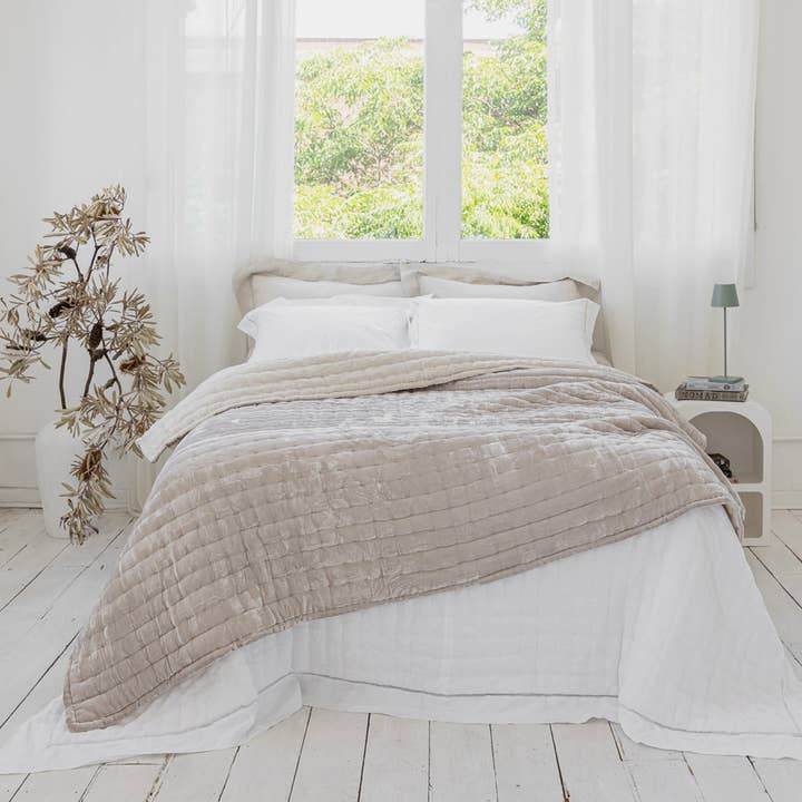 Tempt Pearl Silk Velvet Throw for wholesale by Her Shed Home Linens