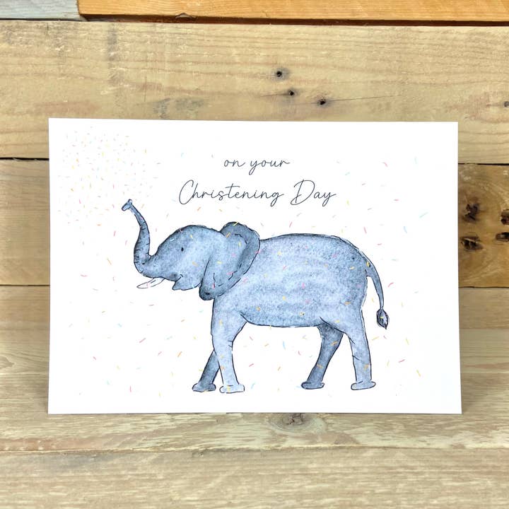 Elephant Christening Card for wholesale by Arty Bee Designs