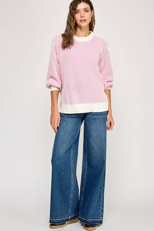 Miss Love - Wholesale Knit Sweater - Women's - Super Soft Strip Sweater22