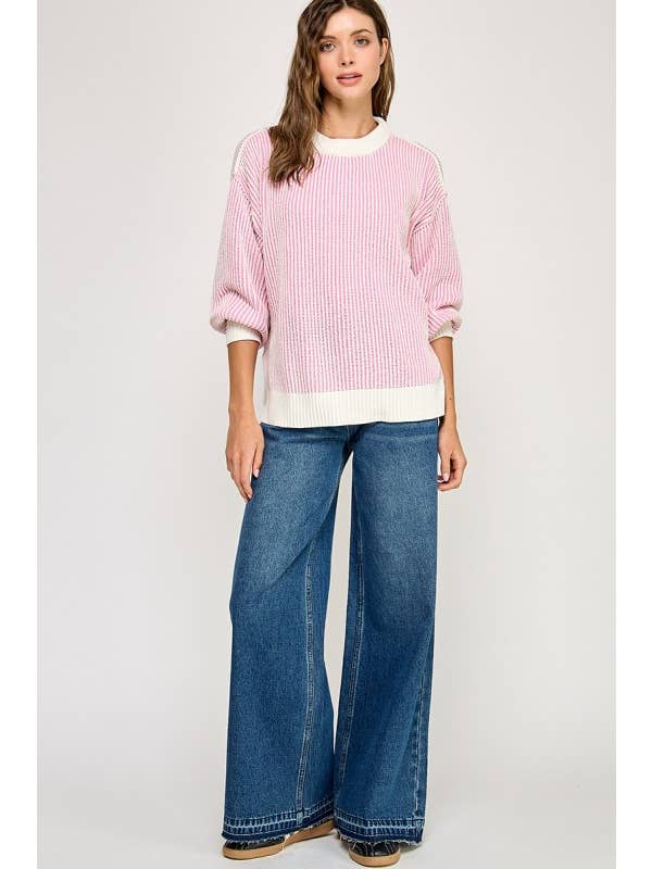 Miss Love - Wholesale Knit Sweater - Women's - Super Soft Strip Sweater22