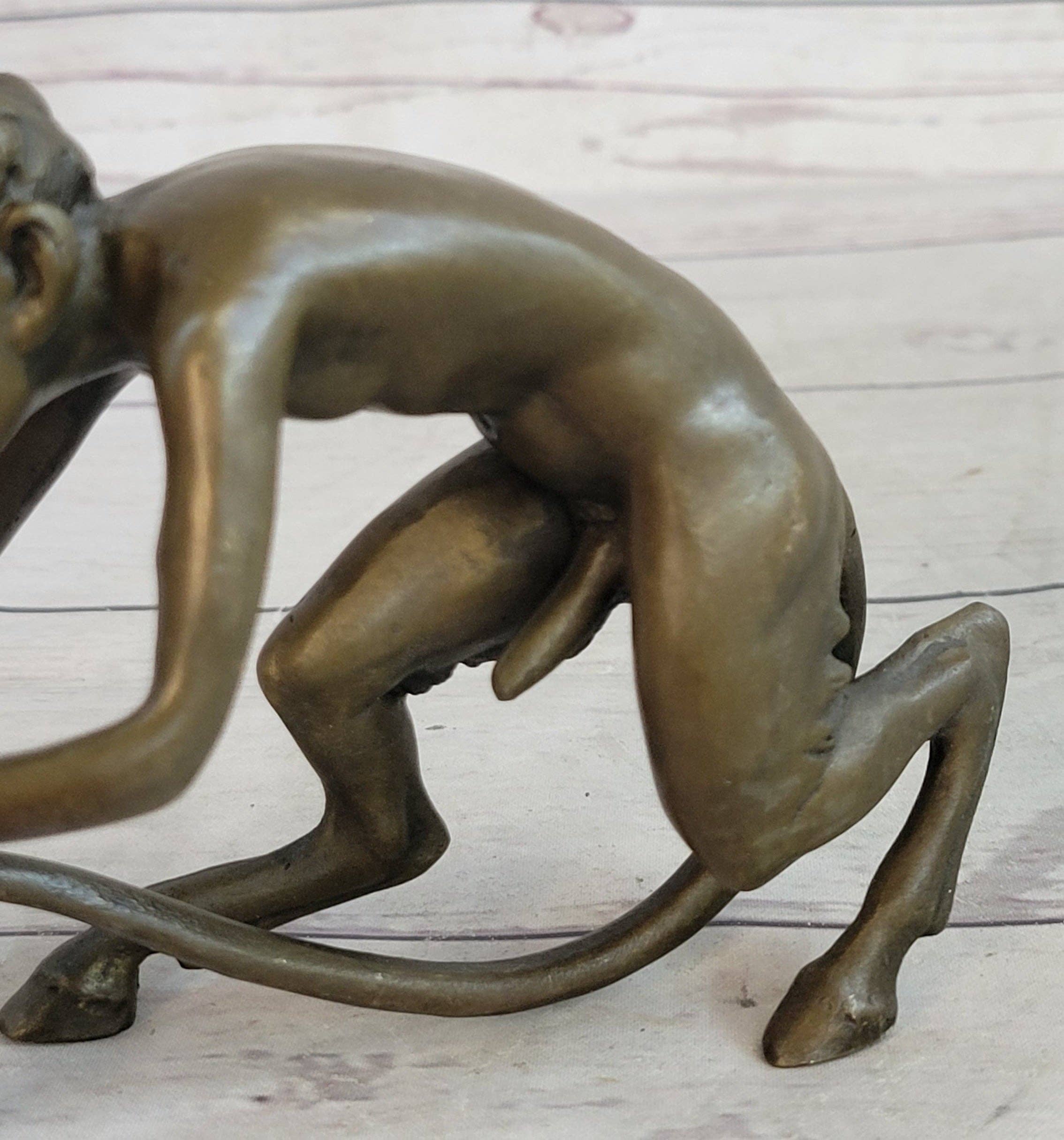 Bronzhaus - Wholesale Sculpture - Greek Satyr Chasing Nymph Bronze Figurine Sculpture Demon Horny Devil Satan 5" x 7"8