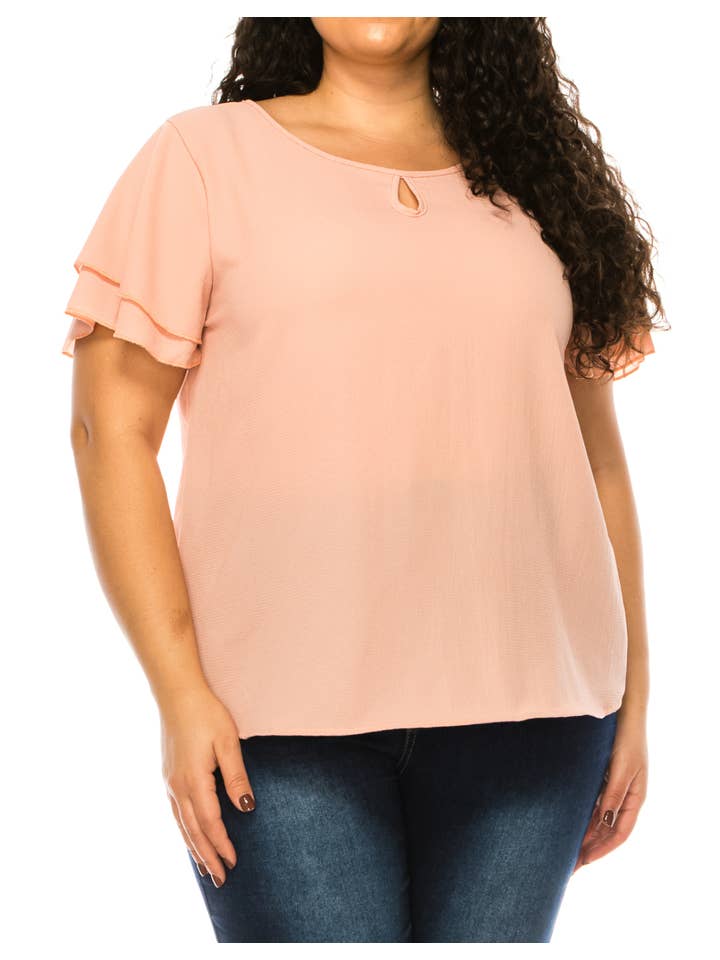 MOA COLLECTION - Wholesale Blouse - Women's - Women's Plus Size Short Sleeve Round Neck Blouse Top33