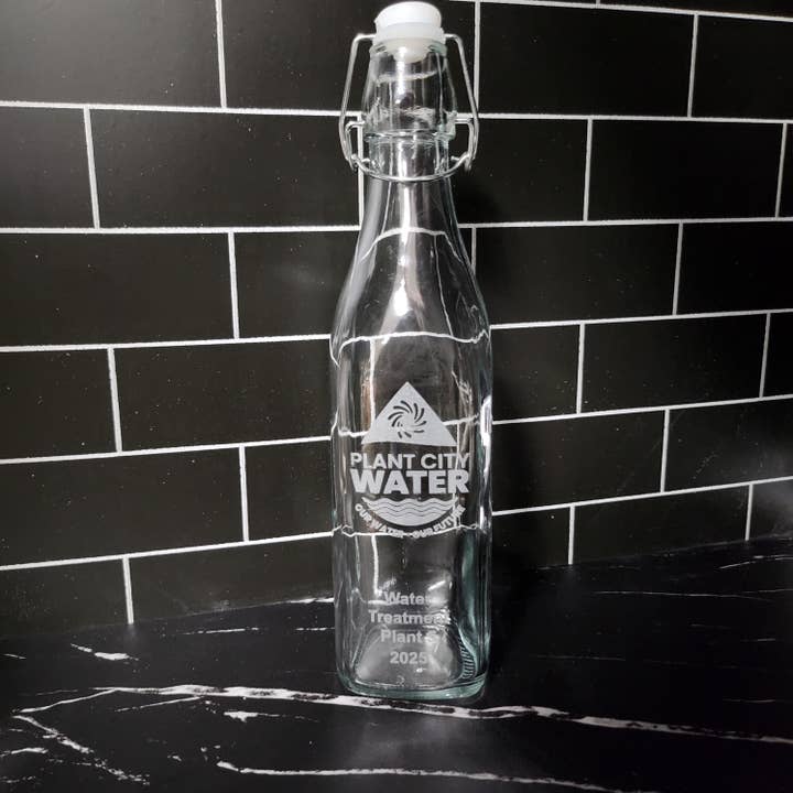 Engraved 19 oz. Glass Swing Top Bottle for wholesale by Busy Bee Custom Engraving