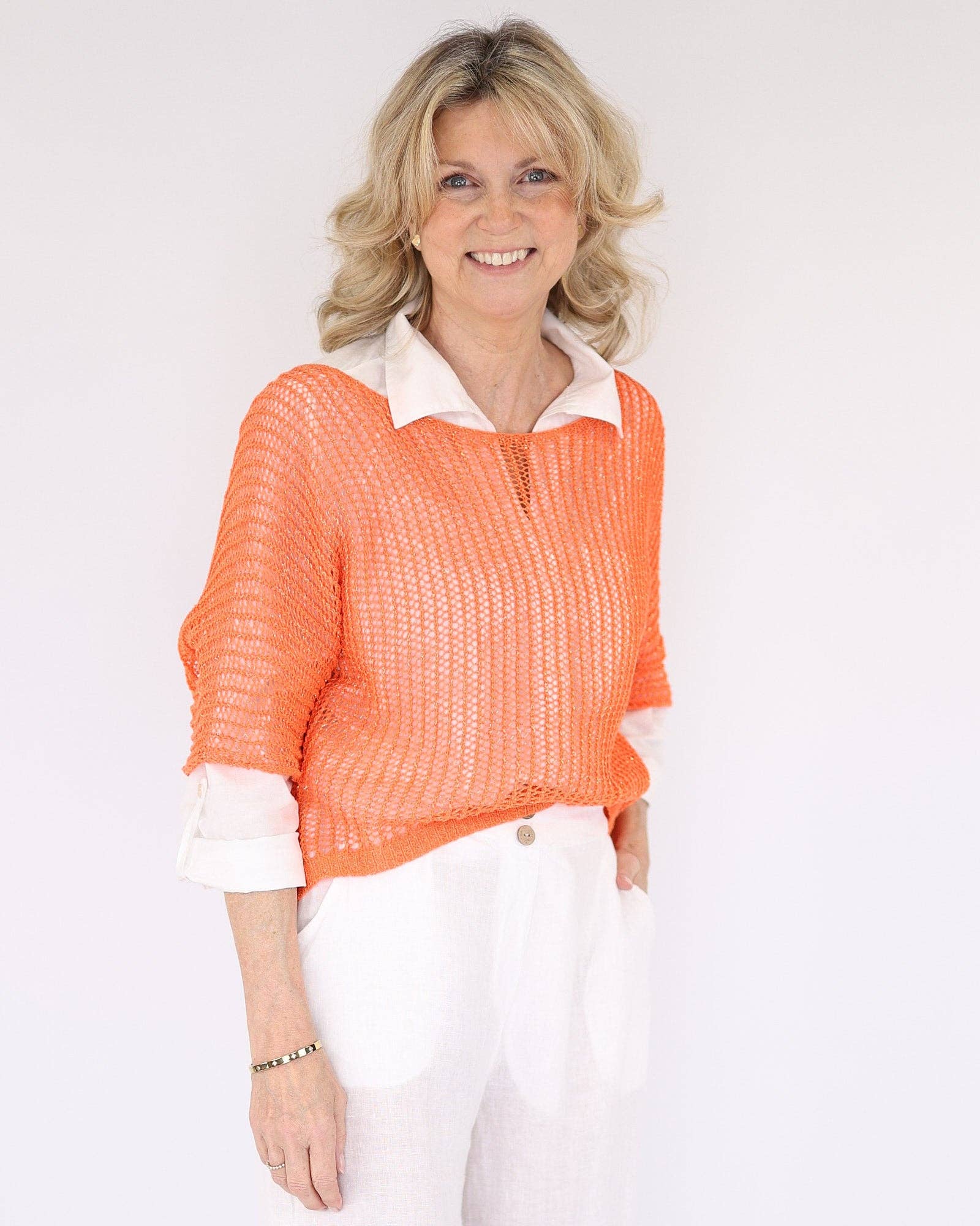 Cadenza Italy Ltd - Vente Tunique – femme - Tunique en maille lâche mélangée coton avec points décoratifs8