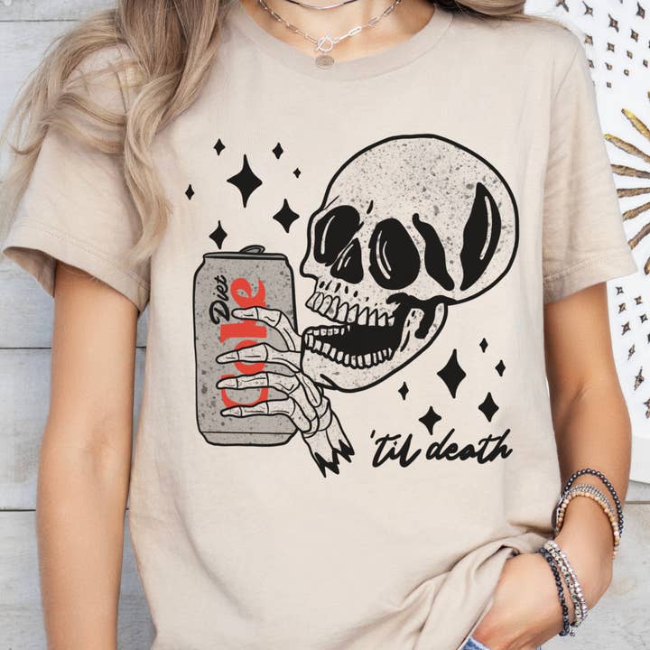 Par.tees by Party On! - Wholesale Screen Printed T-Shirt - Women's - Diet Coke Lover Skull Funny Caffiene Coffee Shop Graphic Tee
