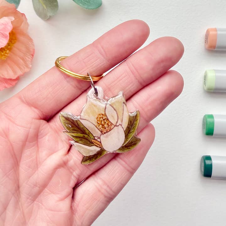 D. Prince Designs - Wholesale Keychain - Women's - Hand-Illustrated Southern Magnolia Flower | Handmade Acrylic + Resin Keychain2