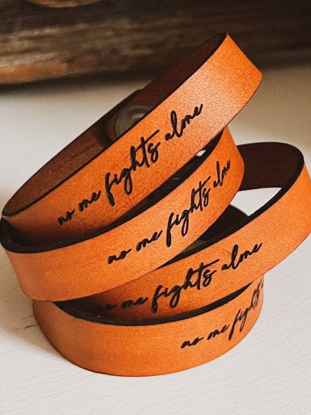 No One Fights Alone Leather Cuff Bracelet for wholesale by Left Grain