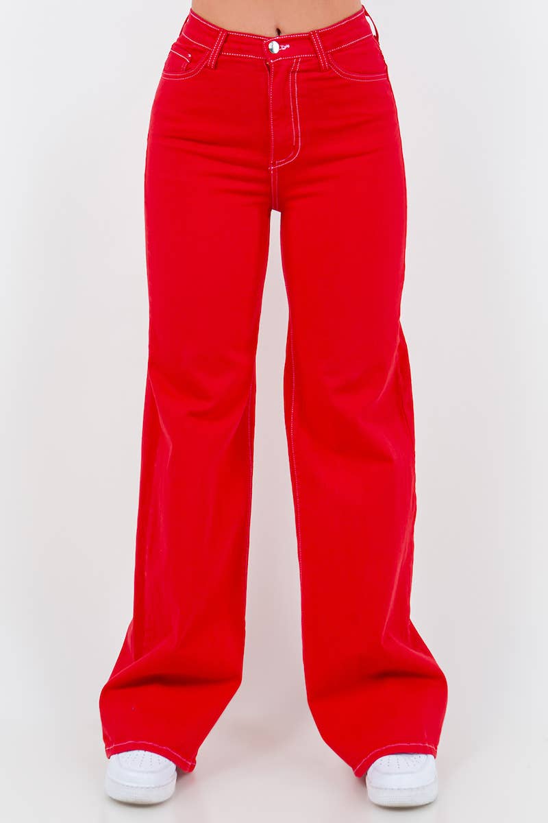 GJG Denim - Wholesale Jeans - Women's - Wide Leg Jean in Cherry Red  1