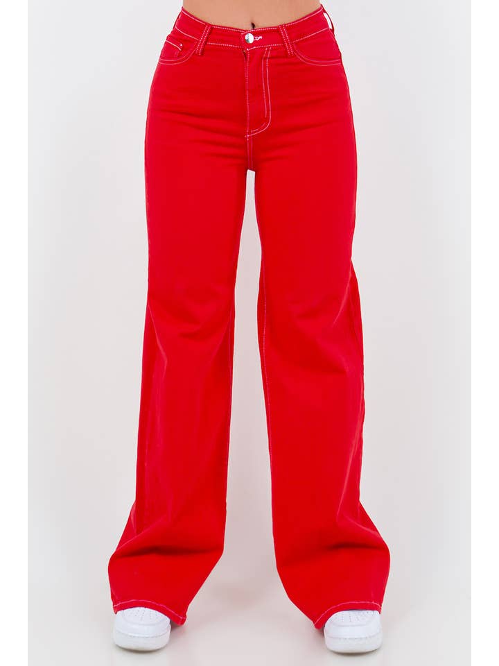 GJG Denim - Wholesale Jeans - Women's - Wide Leg Jean in Cherry Red 1