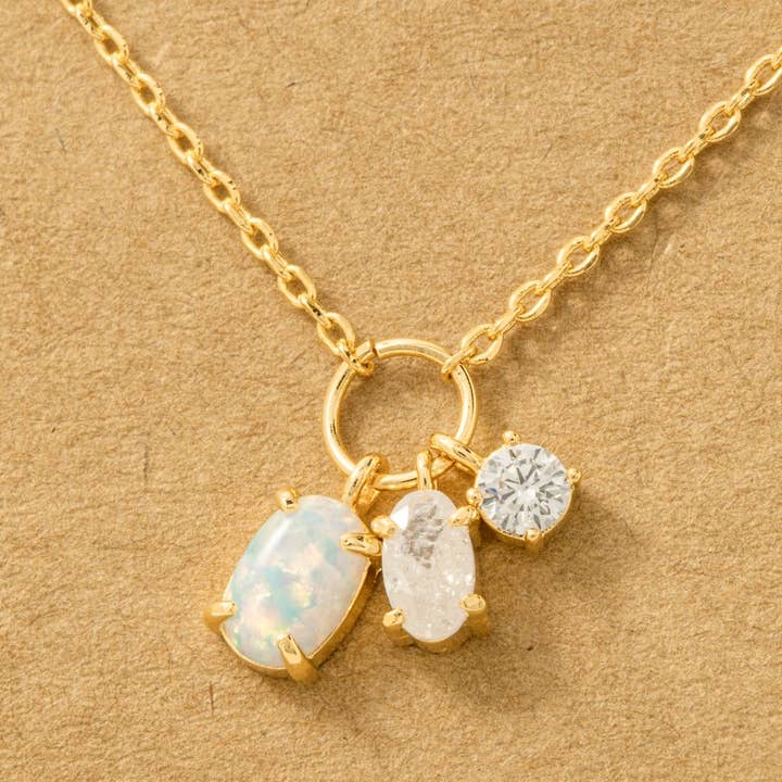 Fame Accessories - Wholesale Pendant/Charm Necklace - Dainty Opal Crystal Charm Necklace