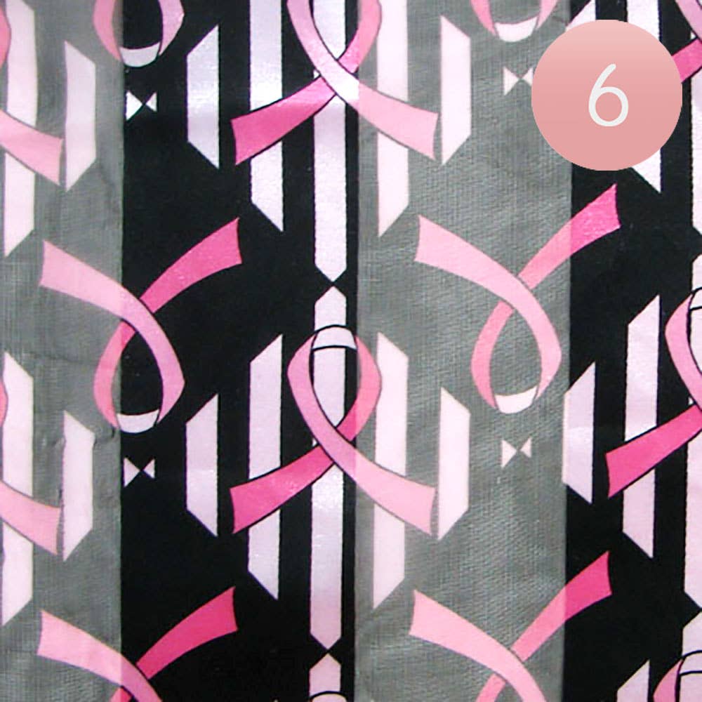 Sensibling Corp. - Wholesale Scarf - Women's - 6PCS - Silk Feel Satin Striped Pink Ribbon Pattern Printed Scarves3