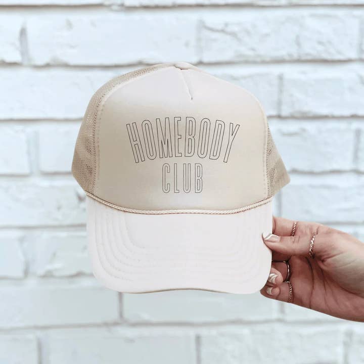 Homebody Club Trucker Hat | Otto Trucker | Printed Hat for Women | Cozy Vibes Hat | Introvert Aesthetic | Soft Life Style Hat for wholesale by Swain Co. Embroidery & Press