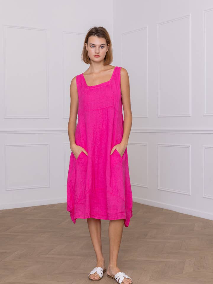 Happy look - Wholesale Dress - Women's - Sleeveless Linen Midi Dress 72073L