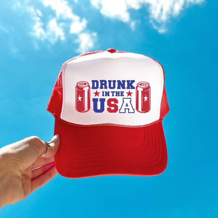 Drunk In The USA Mesh Back Trucker Hat for wholesale by femfetti