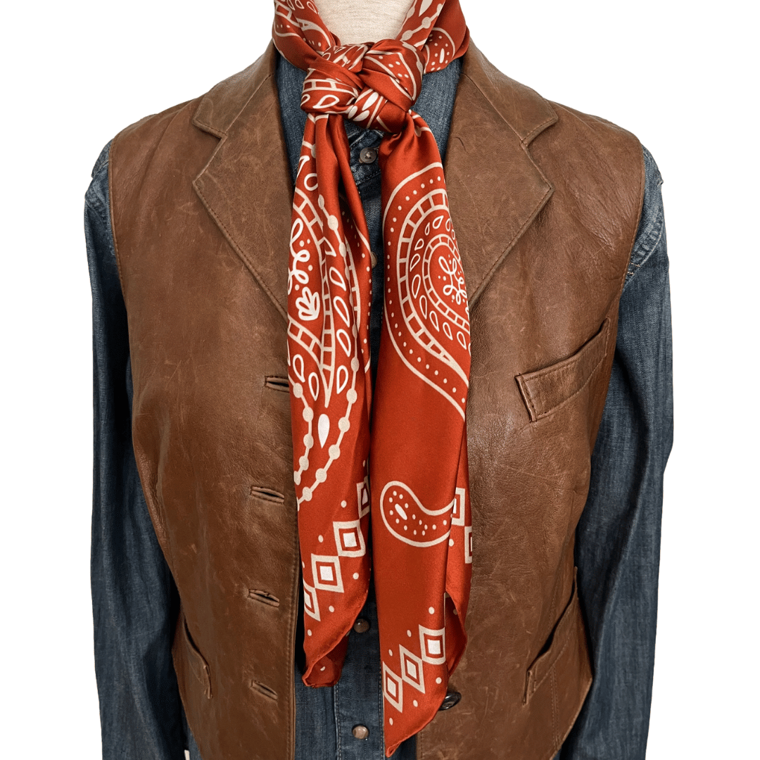 Cowtown Wild Rags - Wholesale Scarf - Unisex - Paisley Wild Rags (Bandera) | Burnt Orange Silk Scarf3