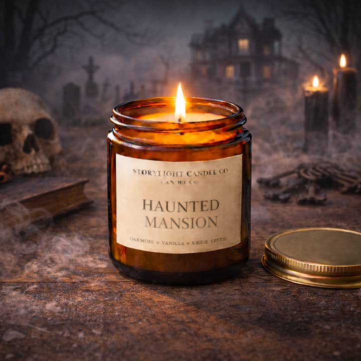 Haunted Mansion - Premium Coconut Apricot Wax Candle - Handmade Small Batch for wholesale by Storylight Candle Co