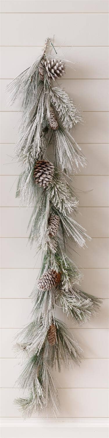 Audrey's Home & Gift - Wholesale Bunting/Garland - Garland - Flocked White Pine With Pinecones (PC)1