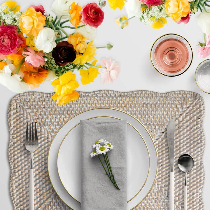 Bali Harvest - Venta al por mayor Manteles individuales - Bajo Plato Rectangular de Mimbre con Borde de Escalope (Blanqueado)1