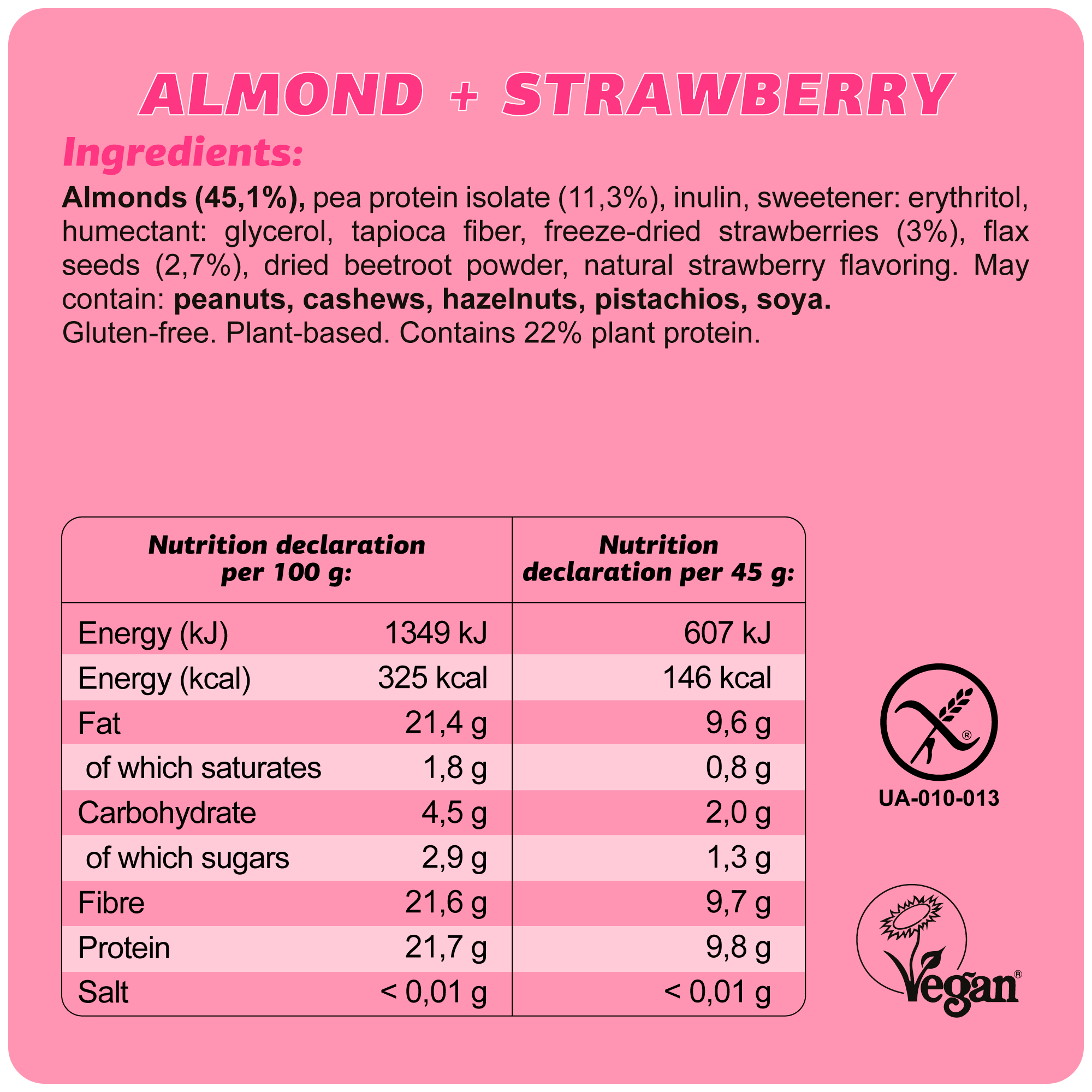 FIZI – Snack Bar por atacado – Keto "Morango + Amêndoa" 10x45 g3