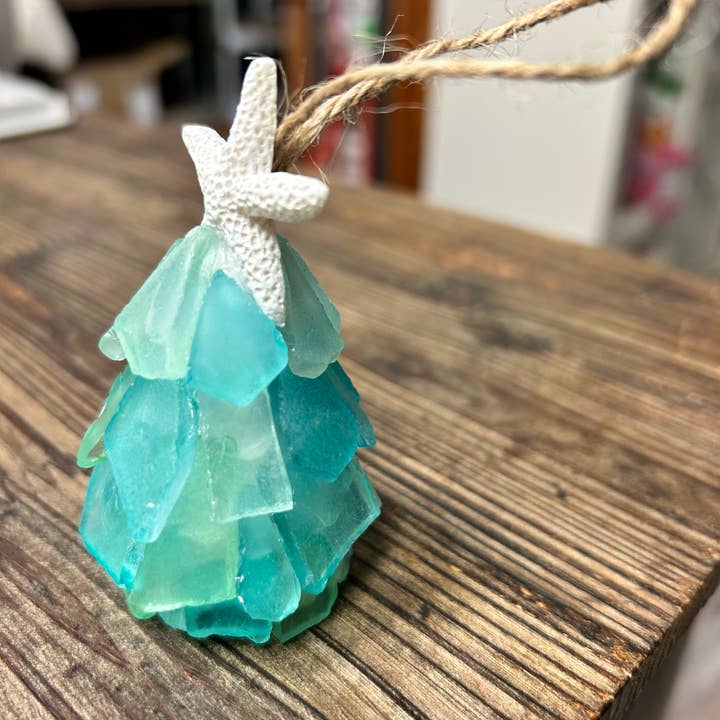 A SEAGLASS CREATION/SALTY SIGNS DESIGNS - Venta al por mayor Adornos - Adorno navideño 3D de vidrio marino3