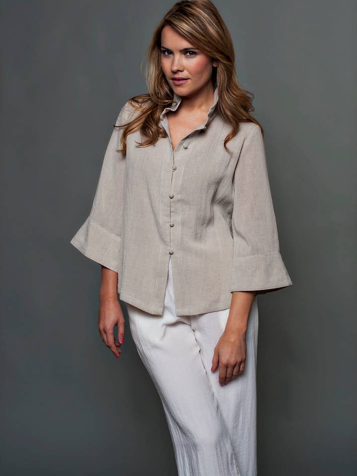 SALE - AA32 - Round Collar Mandarin Linen Jacket for wholesale by Fridaze